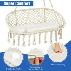Costway 2 Person Hanging Hammock Chair With Cushion Macrame Swing 330 Lbs Capacity -Costway GUEST d24ce815 5ea4 473f b6c6 8040399db27b