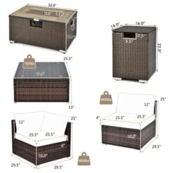 Costway 8PCS Patio Rattan Furniture Set Fire Pit Table Tank Holder Cover Deck Off White/Black/Navy/Red/Turquoise -Costway GUEST d2673b8c 745b 4f35 a067 27904f144fac