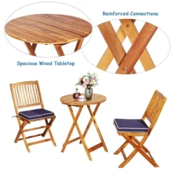Costway 3PCS Patio Folding Wooden Bistro Set Cushioned Chair Conversation -Costway GUEST d26a346f 7a3f 4679 adf2 10e94aed788a