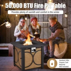 Costway 28 Inch Square Propane Gas Fire Pit Table With Fire Glasses &Rain Cover 50,000 BTU -Costway GUEST d26b6d21 ab0e 456d ab55 6a6a49bb347d