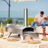Costway Wood Pellet Pizza Oven Pizza Maker Portable Outdoor Pizza Stone W/ Foldable Leg