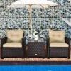 Costway 3PCS Patio Rattan Furniture Set Cushioned Conversation Set Sofa
