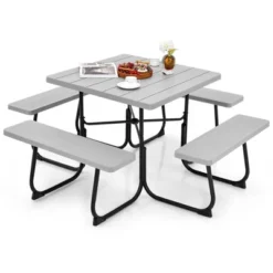Costway Outdoor 8-person Square Picnic Table Bench Set With 4 Benches & Umbrella Hole Black/Grey/Green/White 23 Costway Outdoor 8-person Square Picnic Table Bench Set With 4 Benches & Umbrella Hole Black/Grey/Green/White -Costway GUEST d3573df6 e00a 47ca 8754 ca7db47e6487