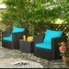 Costway 3PCS Patio Rattan Wicker Furniture Set Sofa Table W/Cushion Yard RedTurquoise NavyBlack