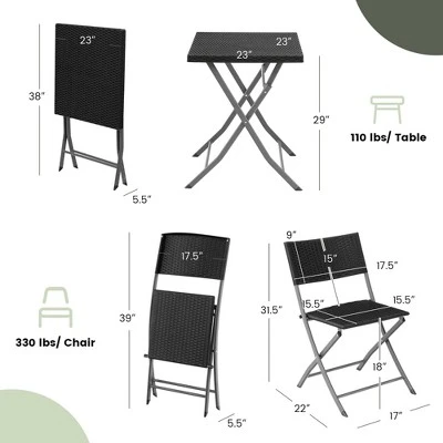 Costway 3PCS Patio Folding Rattan Bistro Set Chairs Backrest Table Garden Deck 3 Costway 3PCS Patio Folding Rattan Bistro Set Chairs Backrest Table Garden Deck - Image 3