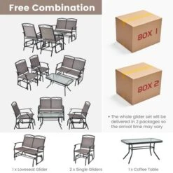 Costway 4pcs Patio Glider Conversation Set Swing Rocking Chair Table Heavy-Duty Outdoor -Costway GUEST d3dc7e38 5575 43d6 9d63 928aceed7ee1
