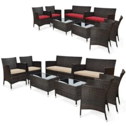 Costway 8PCS Patio Wicker Furniture Set Sofa Chair With Brown & Red Cushion Covers Garden 21 Costway 8PCS Patio Wicker Furniture Set Sofa Chair With Brown & Red Cushion Covers Garden -Costway GUEST d3e51366 b1b5 4a7c 8136 3f1213ea713a