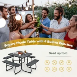 Costway Outdoor 8-person Square Picnic Table Bench Set With 4 Benches & Umbrella Hole Black/Grey/Green/White 20 Costway Outdoor 8-person Square Picnic Table Bench Set With 4 Benches & Umbrella Hole Black/Grey/Green/White -Costway GUEST d43291f5 6421 486f 926d 607822e9ae9c