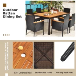 Costway 7PCS Patio Rattan Dining Set Armrest Cushioned Chair Wooden Tabletop 13 Costway 7PCS Patio Rattan Dining Set Armrest Cushioned Chair Wooden Tabletop -Costway GUEST d45e5643 9980 4350 a007 7f19347ae179