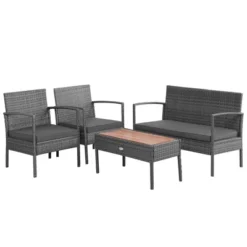 Costway 4PCS Patio Rattan Furniture Set Cushioned Chair Wooden Tabletop Gray -Costway GUEST d45ff651 dc94 4e2b 9c8b 6c676e3c85a1