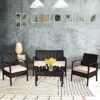 Costway 4PCS Patio Rattan Conversation Set Sectional Cushioned Seat