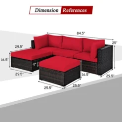 Costway 5PCS Patio Rattan Furniture Set Sectional Conversation Set Ottoman Table Red -Costway GUEST d4787a57 2801 4bc4 88fc e1e7b2744f3a