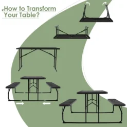 Costway Folding Picnic Table & Bench Set For Camping BBQ W/ Steel Frame White/Balck -Costway GUEST d48b725c a306 49b8 b6bf 391694b0bc11