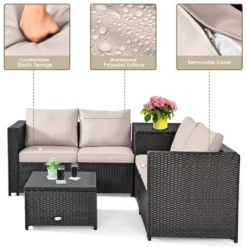 Costway 4PCS Outdoor Patio Rattan Furniture Set Cushioned Loveseat Storage Table -Costway GUEST d49068a1 35b5 4c38 b780 a690f31c1d21