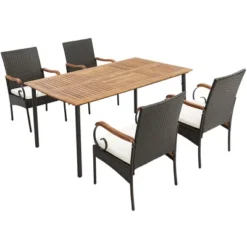 Costway 5PCS Patio Wicker Dining Set Armchairs Acacia Wood Table With Detachable Cushions & Umbrella Hole 16 Costway 5PCS Patio Wicker Dining Set Armchairs Acacia Wood Table With Detachable Cushions & Umbrella Hole -Costway GUEST d4928df4 7496 4fd6 8471 00ff748020b7
