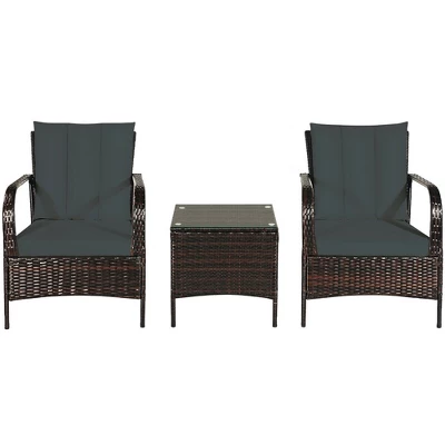Costway 3 PCS Patio Rattan Furniture Set Coffee Table & 2 Rattan Chair W/Gray Cushions 9 Costway 3 PCS Patio Rattan Furniture Set Coffee Table & 2 Rattan Chair W/Gray Cushions - Image 9