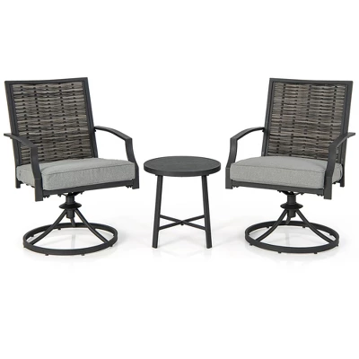 Costway 3 PCS Patio Swivel Chair Set Coffee Table Wicker Cushioned Seat Balcony Porch 9 Costway 3 PCS Patio Swivel Chair Set Coffee Table Wicker Cushioned Seat Balcony Porch - Image 9
