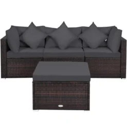 Costway 4PCS Patio Rattan Furniture Set Sofa Ottoman Cushion Garden Deck Grey -Costway GUEST d4f5b628 d244 4737 a4de 1dbaf309d3ee