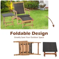 Costway 4PCS Patio Rattan Folding Lounge Chair Table Acacia Wood WithRetractable Footrest -Costway GUEST d51bd77a 5fde 4aa2 846b 568e2574afee
