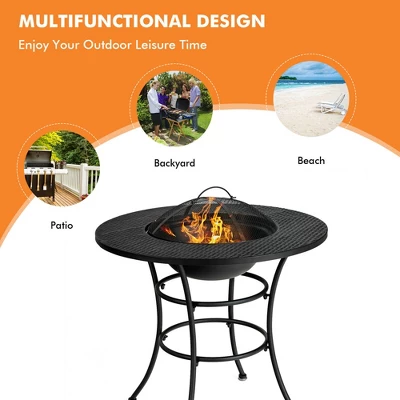 Costway 31.5'' Patio Fire Pit Dining Table Charcoal Wood Burning W/ Cooking BBQ Grate 7 Costway 31.5'' Patio Fire Pit Dining Table Charcoal Wood Burning W/ Cooking BBQ Grate - Image 7