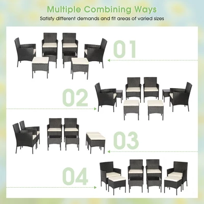 Costway 8PCS Patio Rattan Furniture Set Sofas Ottomans Cushioned Table Free Combination 4 Costway 8PCS Patio Rattan Furniture Set Sofas Ottomans Cushioned Table Free Combination - Image 4