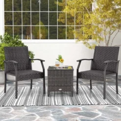 Costway 3 PCS Patio Conversation Set Wicker Chair Tempered Glass Table Cushioned Seat 11 Costway 3 PCS Patio Conversation Set Wicker Chair Tempered Glass Table Cushioned Seat -Costway GUEST d59ee6bf 8cb0 4947 9cfc 43ed9cdb380c