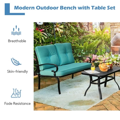 Costway 2PCS Patio Loveseat Bench Table Furniture Set Cushioned Chair 4 Costway 2PCS Patio Loveseat Bench Table Furniture Set Cushioned Chair - Image 4
