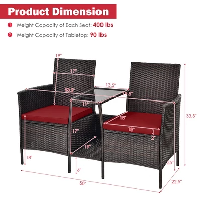 Costway Patio Rattan Wicker Conversation Set Sofa Cushioned Loveseat Glass Table 3 Costway Patio Rattan Wicker Conversation Set Sofa Cushioned Loveseat Glass Table - Image 3
