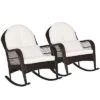 Costway 2PCS Patio Wicker Rocking Chair W/Seat Back Cushions & Lumbar Pillow Balcony