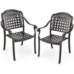 Costway 2pcs Patio Cast Aluminum Armrest Chairs Dining Stackable Outdoor Bronze/White -Costway GUEST d64bb144 08ba 4859 83ca 3d2db7cd715b