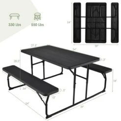 Costway Folding Picnic Table & Bench Set For Camping BBQ W/ Steel Frame White/Balck -Costway GUEST d657c066 6f1f 4b93 993b de327380ed08