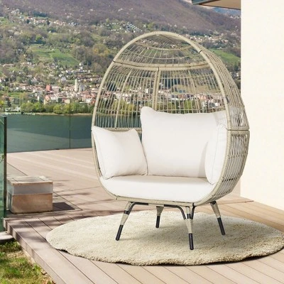 Costway Patio Oversized Rattan Egg Chair Lounge Basket With 4 Cushions For Indoor Outdoor 1 Costway Patio Oversized Rattan Egg Chair Lounge Basket With 4 Cushions For Indoor Outdoor