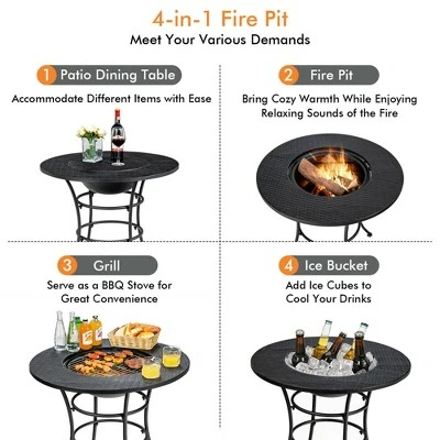 Costway 31.5'' Patio Fire Pit Dining Table Charcoal Wood Burning W/ Cooking BBQ Grate 5 Costway 31.5'' Patio Fire Pit Dining Table Charcoal Wood Burning W/ Cooking BBQ Grate - Image 5