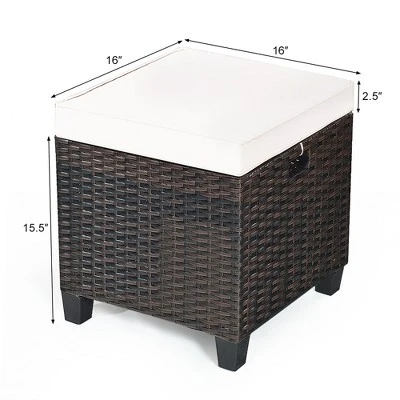 Costway 2PCS Patio Rattan Ottoman Cushioned Seat Beige 1 Costway 2PCS Patio Rattan Ottoman Cushioned Seat Beige