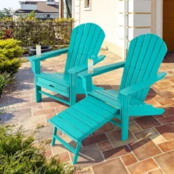 Costway 2 PCS Outdoor Patio HDPE Adirondack Chair Beach Seat Retractable Ottoman WhiteBlackCoffeeGreyTurquoise -Costway GUEST d6dd1031 e239 42ac ae8a dd03e16e0236