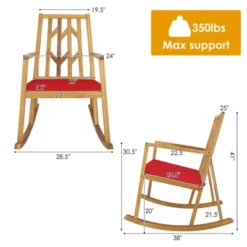 Costway 2 PCS Patio Rocking Chair Acacia Wood Armrest Cushioned Sofa Garden Deck WhiteRedTurquoise -Costway GUEST d6fe7ce9 567a 4fcb b629 08040ad072e9