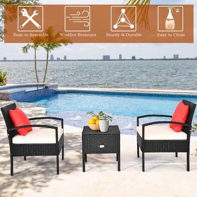 Costway 3PCS Patio Rattan Furniture Set Storage Table Cushioned Sofa Deck RedTurquoise 4 Costway 3PCS Patio Rattan Furniture Set Storage Table Cushioned Sofa Deck RedTurquoise - Image 4