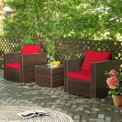 Costway 3PCS Patio Rattan Furniture Set Conversation Sofa Cushioned TurquoiseRed 14 Costway 3PCS Patio Rattan Furniture Set Conversation Sofa Cushioned TurquoiseRed -Costway GUEST d7079127 4137 4db3 9281 6755c656a7f2