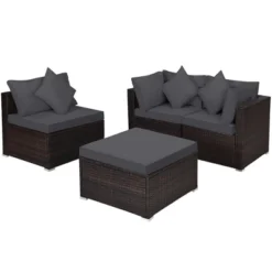 Costway 4PCS Patio Rattan Furniture Set Sofa Ottoman Cushion Garden Deck Grey -Costway GUEST d7595b8b 1138 4054 b8c2 d8601de94c68