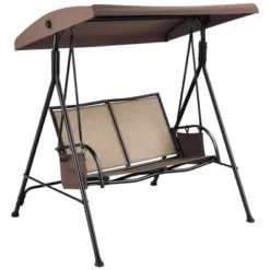 Costway 2 Seat Patio Porch Swing With Adjustable Canopy Storage Pockets Brown -Costway GUEST d77c0421 8517 4e2b 98d6 81dc60db9291