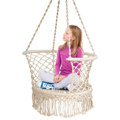 Costway Hanging Hammock Chair Macrame Swing Hand Woven Cotton Backrest 6 Costway Hanging Hammock Chair Macrame Swing Hand Woven Cotton Backrest - Image 6