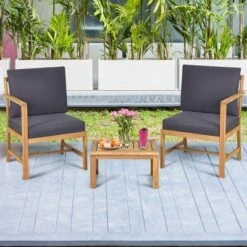 Costway 3 In 1 Patio Table Chairs Set Solid Wood Garden Furniture -Costway GUEST d7ddfee4 8c86 4a3d bc31 85bff59e489b