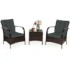 Costway 3 PCS Patio Rattan Furniture Set Coffee Table & 2 Rattan Chair W/Gray Cushions