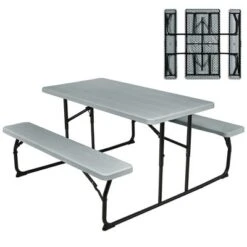Costway Folding Picnic Table & Bench Set For Camping BBQ W/ Steel Frame White/Balck -Costway GUEST d83bf888 4088 48aa bc23 16dd3c0b8a6d