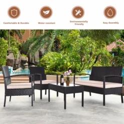 Costway 4PCS Patio Rattan Conversation Set Sectional Cushioned Seat -Costway GUEST d861a387 ecce 402e 93cb 16817b2eaeed