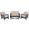 Costway 4PCS Patio Wicker Furniture Set Loveseat Sofa Coffee Table W/ Cushion