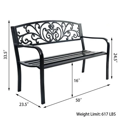 Costway 50'' Patio Park Garden Bench Porch Chair Steel Frame Cast Iron Backrest 1 Costway 50'' Patio Park Garden Bench Porch Chair Steel Frame Cast Iron Backrest