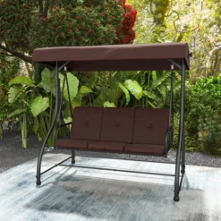Costway 3-Seat Outdoor Converting Patio Swing Glider Adjustable Canopy Porch Swing Coffee/Black/Red