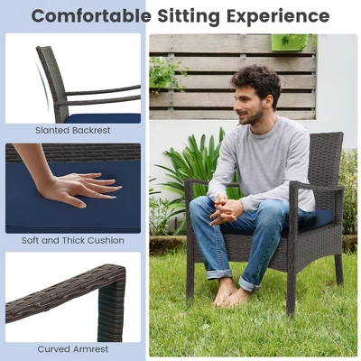 Costway 8PCS Patio Rattan Wicker Furniture Set Cushioned Sofa Armrest Coffee Table Navy 3 Costway 8PCS Patio Rattan Wicker Furniture Set Cushioned Sofa Armrest Coffee Table Navy - Image 3