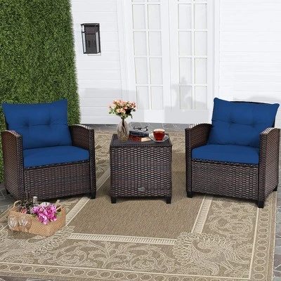 Costway 3PCS Patio Rattan Furniture Set Cushioned Conversation Set Sofa 11 Costway 3PCS Patio Rattan Furniture Set Cushioned Conversation Set Sofa - Image 11